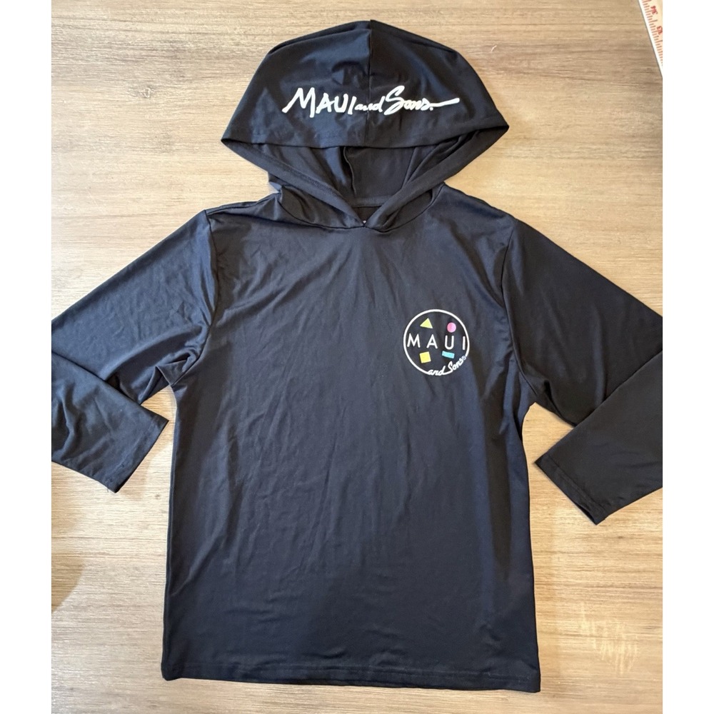 Maui & Sons Long Sleeve Performance Hoodie Quick Dry Black Youth XL 14-16